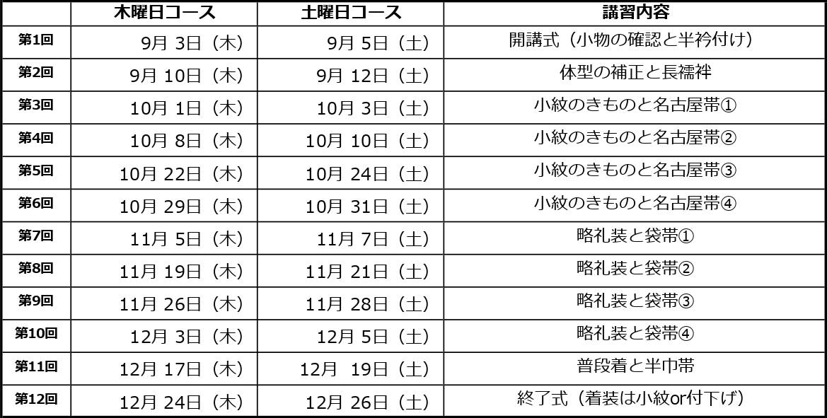 第28期生コース日程表